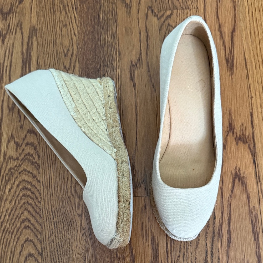 J. Crew Cream Canvas Espadrille Wedge Pumps